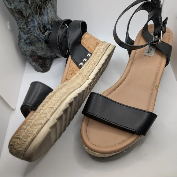 Steve Madden Black Leather Espradrilles - Picture 2 of 8